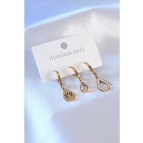 AlyaStore 316L Çelik Gold Renk Damla Model Göz İşleme Detay Zirkon Taşlı Kadın Küpe Seti