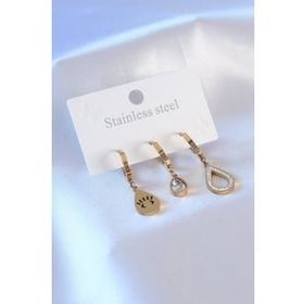 AlyaStore 316L Çelik Gold Renk Damla Model Göz İşleme Detay Zirkon Taşlı Kadın Küpe Seti