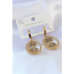 AlyaStore 316L Çelik Gold Renk Hayat Ağacı İşleme Kadın Küpe