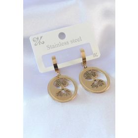 AlyaStore 316L Çelik Gold Renk Hayat Ağacı İşleme Kadın Küpe