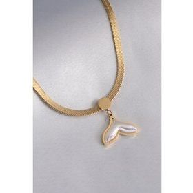 AlyaStore 316L Çelik Gold Renk İtalyan Zincir Model Beyaz Kalp Figür Kadın Kolye