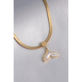 AlyaStore 316L Çelik Gold Renk İtalyan Zincir Model Beyaz Kalp Figür Kadın Kolye