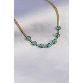 AlyaStore 316L Çelik Gold Renk İtalyan Zincir Model Mavi Taşlı Kadın Kolye