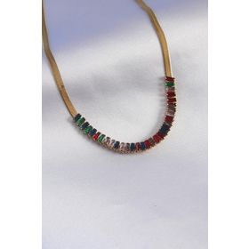 AlyaStore 316L Çelik Gold Renk İtalyan Zincir Model Renkli Zirkon Taşlı Kadın Kolye