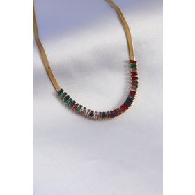 AlyaStore 316L Çelik Gold Renk İtalyan Zincir Model Renkli Zirkon Taşlı Kadın Kolye