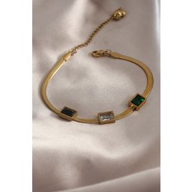 AlyaStore 316L Çelik Gold Renk İtalyan Zincir Model Zirkon Taşlı Kadın Bileklik