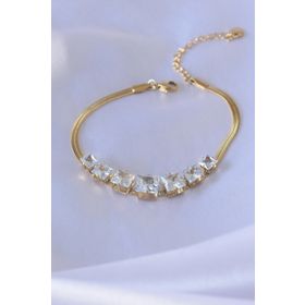 AlyaStore 316L Çelik Gold Renk İtalyan Zincir Model Zirkon Taşlı Kadın Bileklik