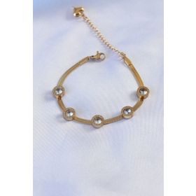 AlyaStore 316L Çelik Gold Renk İtalyan Zincir Model Zirkon Taşlı Kadın Bileklik