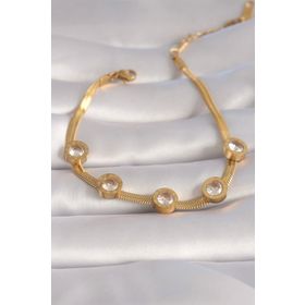 AlyaStore 316L Çelik Gold Renk İtalyan Zincir Model Zirkon Taşlı Kadın Bileklik