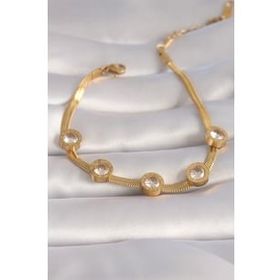 AlyaStore 316L Çelik Gold Renk İtalyan Zincir Model Zirkon Taşlı Kadın Bileklik