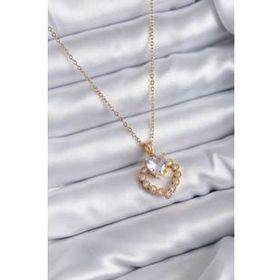 AlyaStore 316L Çelik Gold Renk Kalın Zincir Model Zirkon Taşlı Kalp Figür Kadın Kolye