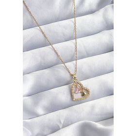 AlyaStore 316L Çelik Gold Renk Kalın Zincir Model Zirkon Taşlı Kalp Figür Kadın Kolye