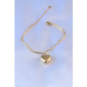 AlyaStore 316L Çelik Gold Renk Kalp Figür 2'li Zincir Model Kadın Bileklik