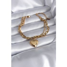 AlyaStore 316L Çelik Gold Renk Kalp Figür 2'li Zincir Model Kadın Bileklik