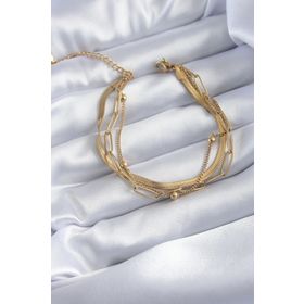 AlyaStore 316L Çelik Gold Renk Kalp Figür 2'li Zincir Model Kadın Bileklik