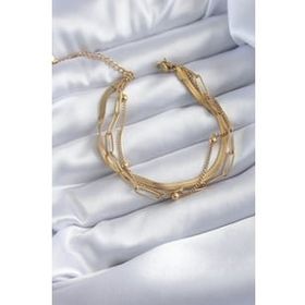 AlyaStore 316L Çelik Gold Renk Kalp Figür 2'li Zincir Model Kadın Bileklik