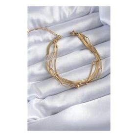 AlyaStore 316L Çelik Gold Renk Kalp Figür 2'li Zincir Model Kadın Bileklik