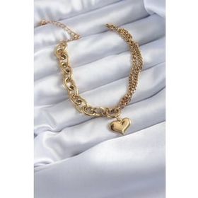 AlyaStore 316L Çelik Gold Renk Kalp Figür 2'li Zincir Model Kadın Bileklik