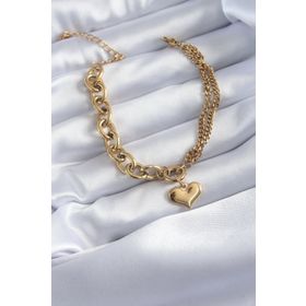 AlyaStore 316L Çelik Gold Renk Kalp Figür 2'li Zincir Model Kadın Bileklik
