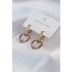 AlyaStore 316L Çelik Gold Renk Kelebek Model Zirkon Taş Detay Kadın Küpe Kombini