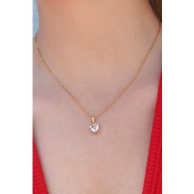 AlyaStore 316L Çelik Gold Renk Kristal Kalp Figür Kadın Kolye