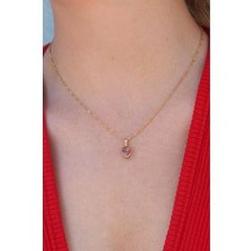 AlyaStore 316L Çelik Gold Renk Kristal Kalp Figür Kadın Kolye