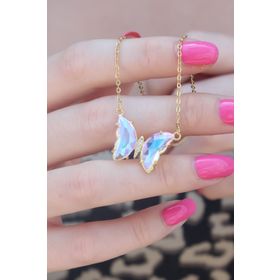 AlyaStore 316L Çelik Gold Renk Kristal Kelebek Model Kadın Kolye