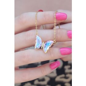 AlyaStore 316L Çelik Gold Renk Kristal Kelebek Model Kadın Kolye