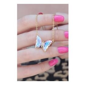 AlyaStore 316L Çelik Gold Renk Kristal Kelebek Model Kadın Kolye
