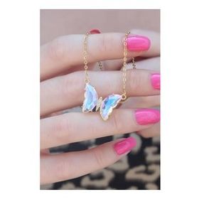 AlyaStore 316L Çelik Gold Renk Kristal Kelebek Model Kadın Kolye
