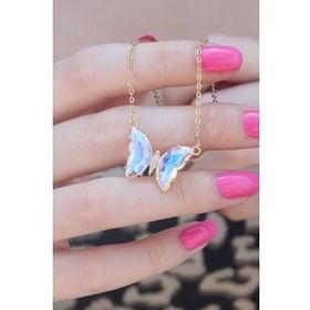 AlyaStore 316L Çelik Gold Renk Kristal Kelebek Model Kadın Kolye