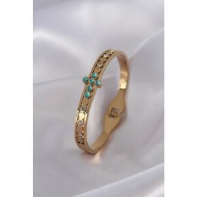 AlyaStore 316L Çelik Gold Renk Mavi Boncuk Detay Zirkon Taşlı Kadın Kelepçe
