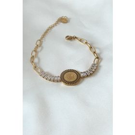 AlyaStore 316L Çelik Gold Renk Tam Altın Modelli Zirkon Taşlı Kadın Bileklik
