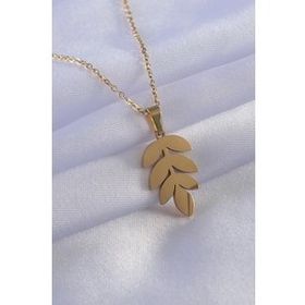 AlyaStore 316L Çelik Gold Renk Yaprak Model Kadın Kolye
