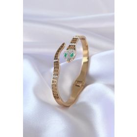 AlyaStore 316L Çelik Gold Renk Yılan Model Zirkon Taş Detay Kadın Kelepçe