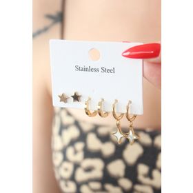 AlyaStore 316L Çelik Gold Renk Yıldız Model Kadın Küpe Seti