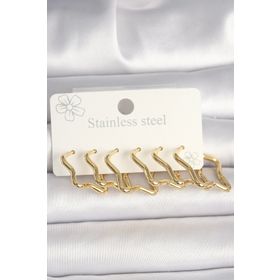 AlyaStore 316L Çelik Gold Renk Yıldız Model Kadın Küpe Seti