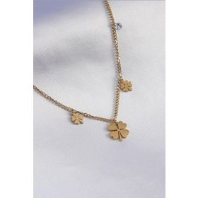 AlyaStore 316L Çelik Gold Renk Yonca Model Zirkon Taş Detay Kadın Kolye