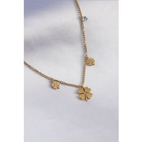 AlyaStore 316L Çelik Gold Renk Yonca Model Zirkon Taş Detay Kadın Kolye