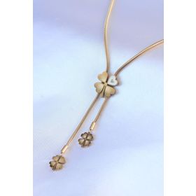 AlyaStore 316L Çelik Gold Renk Yonca Model Zirkon Taş Detay Kadın Kolye