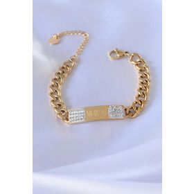 AlyaStore 316L Çelik Gold Renk Zincir Model İşleme Detay Zirkon Taşlı Kadın Bileklik