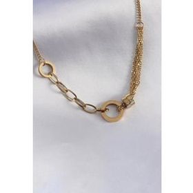 AlyaStore 316L Çelik Gold Renk Zirkon Taş Detaylı Kadın Kolye