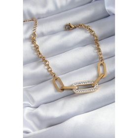 AlyaStore 316L Çelik Gold Renk Zirkon Taş Detaylı Kadın Kolye