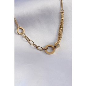 AlyaStore 316L Çelik Gold Renk Zirkon Taş Detaylı Kadın Kolye