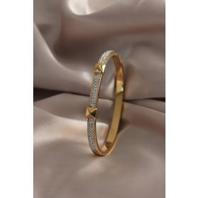 AlyaStore 316L Çelik Gold Renk Zirkon Taşlı Kadın Kelepçe Bileklik