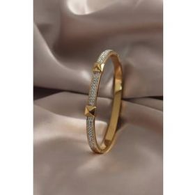 AlyaStore 316L Çelik Gold Renk Zirkon Taşlı Kadın Kelepçe Bileklik