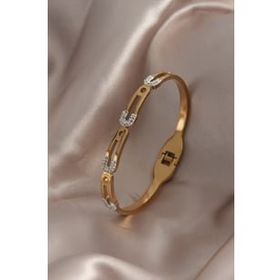 AlyaStore 316L Çelik Gold Renk Zirkon Taşlı Kadın Kelepçe Bileklik
