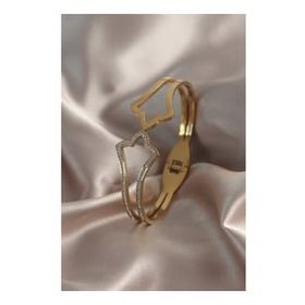 AlyaStore 316L Çelik Gold Renk Zirkon Taşlı Kadın Kelepçe Bileklik