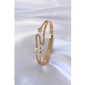 AlyaStore 316L Çelik Gold Renk Zirkon Taşlı Kadın Kelepçe Bileklik