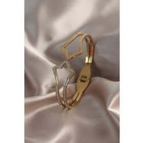 AlyaStore 316L Çelik Gold Renk Zirkon Taşlı Kadın Kelepçe Bileklik